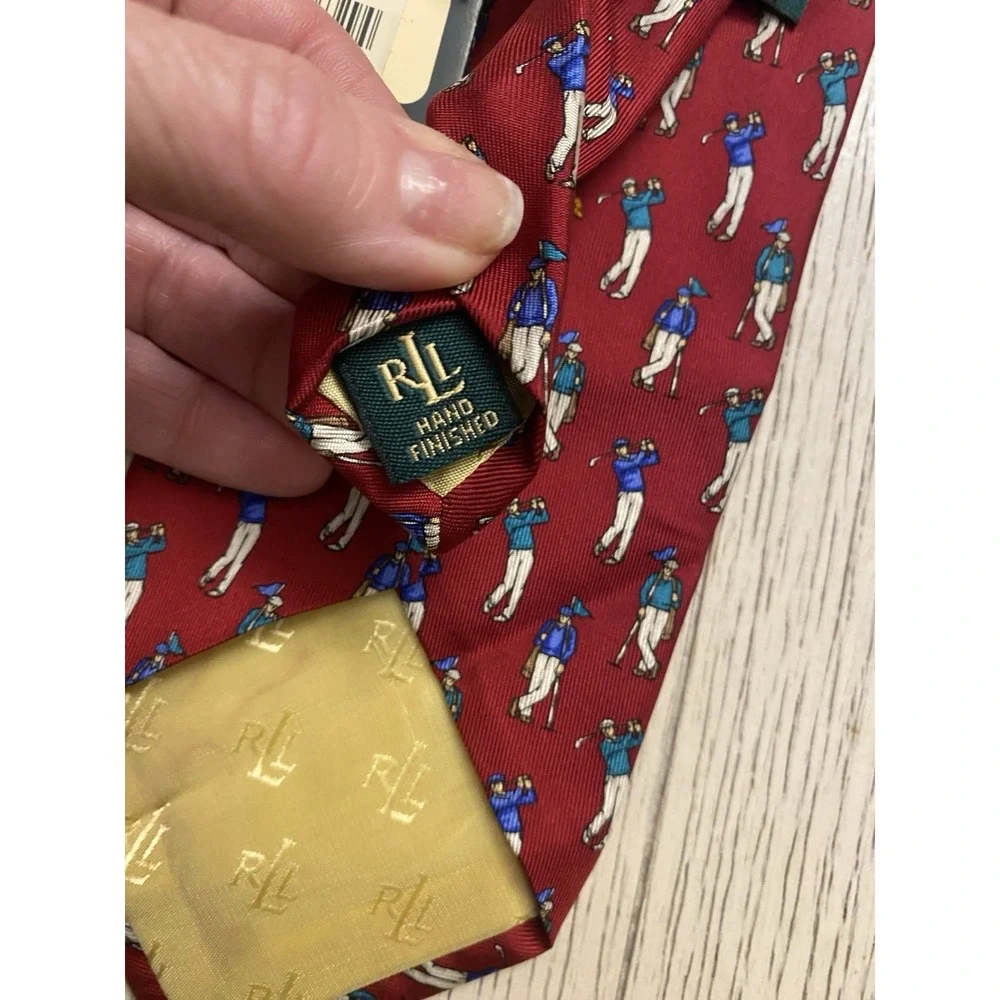 Polo Ralph Lauren Vintage Made In USA Silk Tie NWT Golfer Red